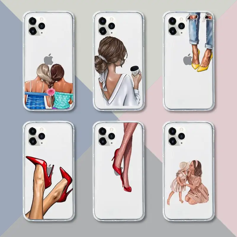 

Fashion women Cover Phone Case Transparent For iPhone 12 11 pro mini XS XR X max 5 6 s 7 8 plus Soft TPU Clear Mobile bags