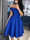 Элегантные короткие платья для встречи выпускников Королевского синего цвета атласные вечерние платья с открытыми плечами плиссированные трапециевидные платья до колен для выпускного вечера