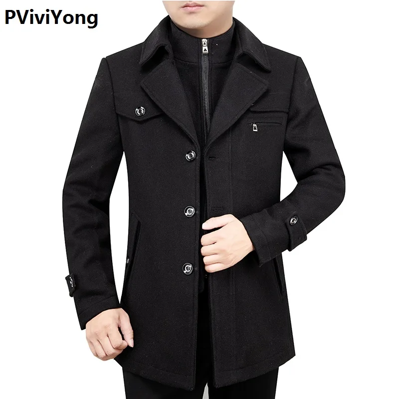PViviYong,, Корея, Новое поступление, осень и зима, высокое качество, шерсть, Тренч для мужчин, мужская шерсть, doul, воротник-стойка, куртки M801 - Цвет: Черный