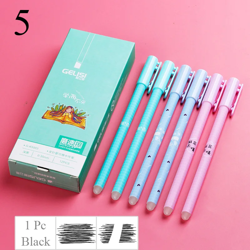 1Pc Erasable Black 1 шт. милый кот стираемая гелевая ручка новинка моющаяся волшебная ручка Kawaii синие Черные чернила стираемая ручка для детей Подарки школьные канцелярские принадлежности - Цвет: 1Pc Erasable Black
