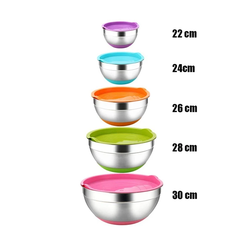 

7 Pcs Stainless Steel Mixing Bowls with Non-Slip Silicone Bottom and Lids & 2 Pcs ABS Turntable Organizers Spice Rack