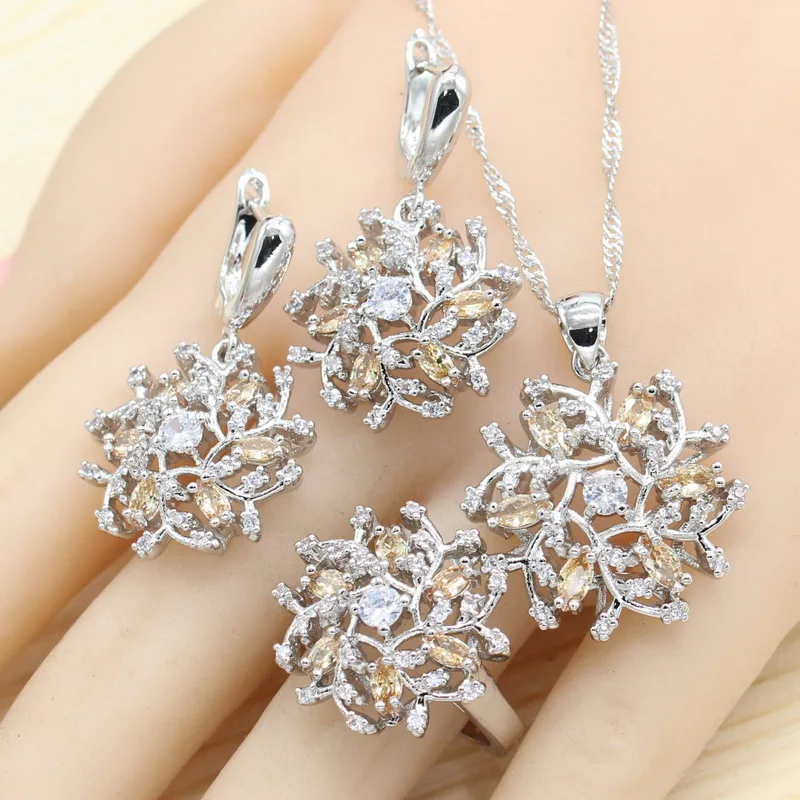 Женский комплект свадебных украшений серебряное ожерелье серьги браслет