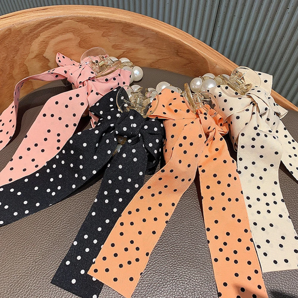 

Sweet Temperament Girls Hair Accessories Fabric Hair Clip Ponytail Holder Pearl Hair Claw Bowknot Hair Crab