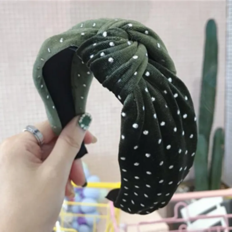 Хаки бархатная повязка на голову в виде кристаллов Женские однотонные широкая