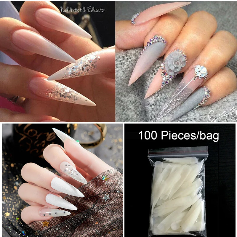 Длинные накладные ногти на шпильке с острым накладным напылением искусственные