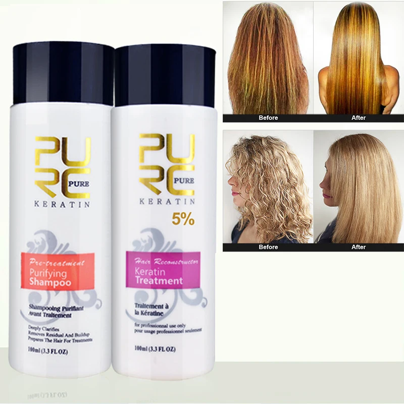 

Purc Straightening Hair Repair And Straighten Damage Hair Products Brazilian Keratin Treatment + Purifying Shampoo Hair Care Set