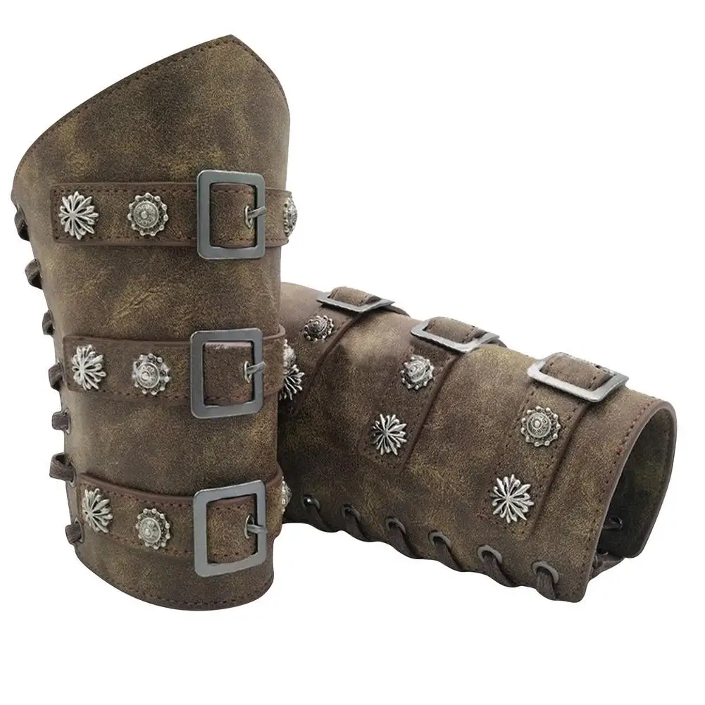 

Faux Leather Wide Bracers Medieval Retro Arm Guards Armor Cuff Camping Arm Sleeve Sleeve Manguito Basketbol Kolluk Mangas