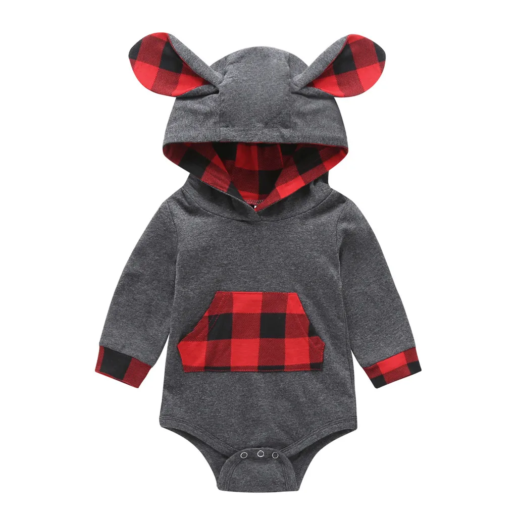 Зимний комбинезон для новорожденных комплект с длинным рукавом клетчатые