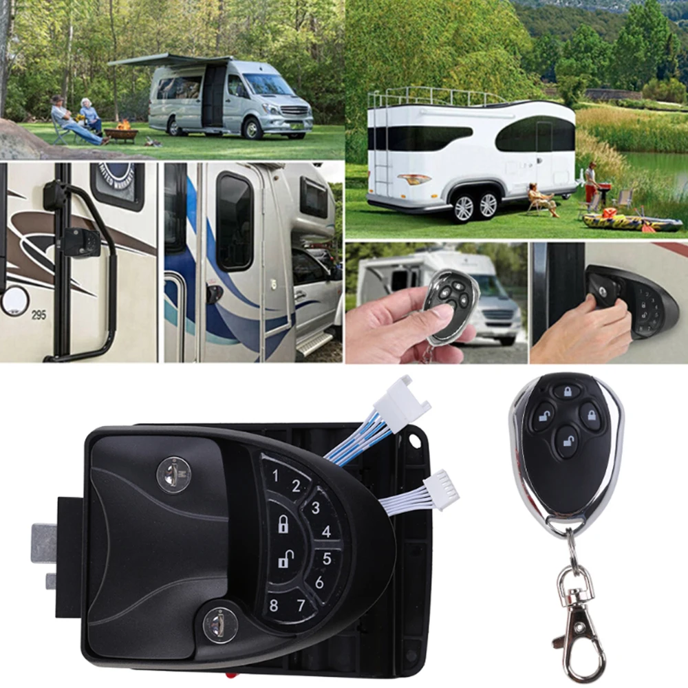 

RV Keyless Entry Door Lock Set Metal Camper Car Handle Knob Deadbolt With Remote Controller, Keys, Installation Hardware