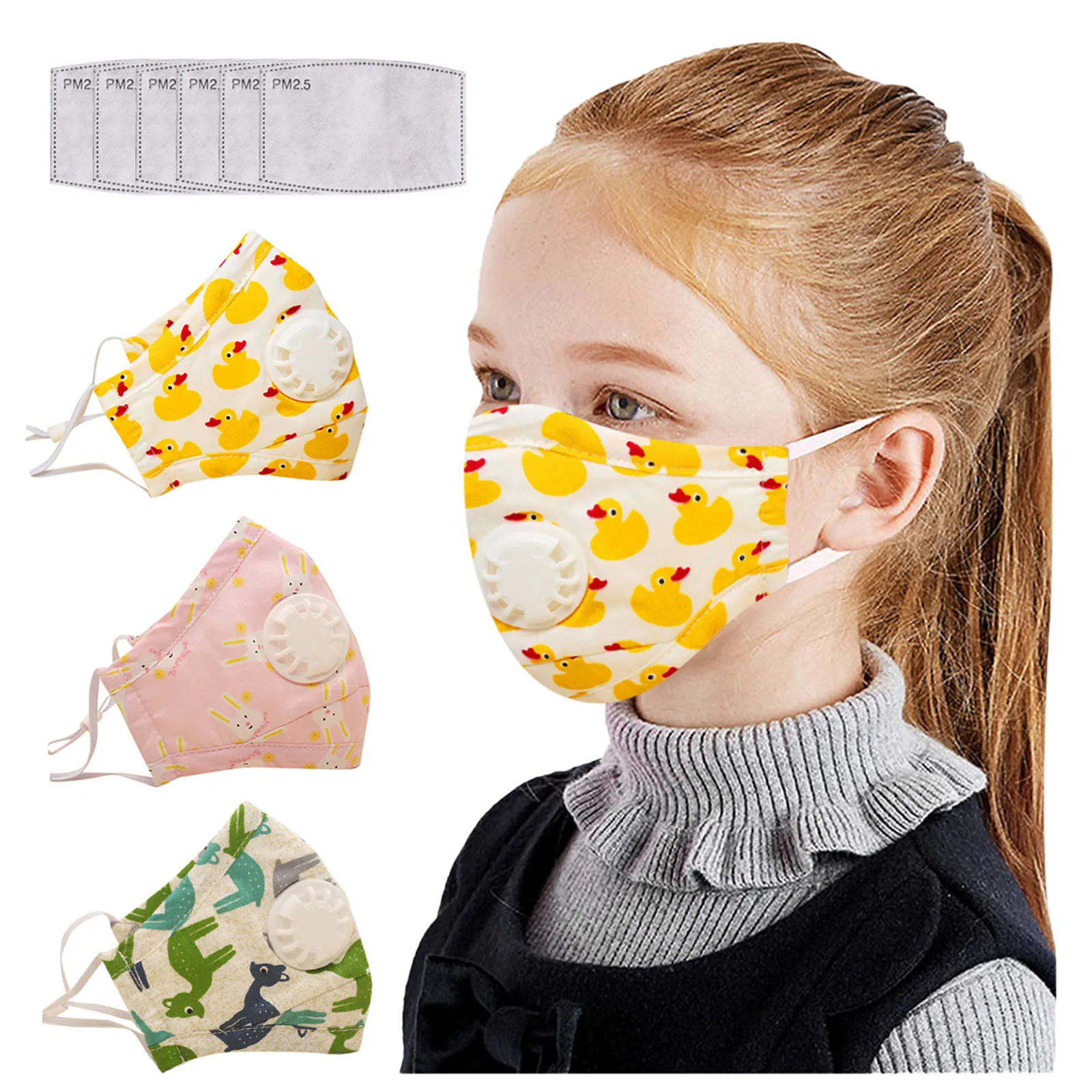 

3PC Children Breathable Cartoon Mask +6PC Pollution Protection Filters Outdoor Reusable Cotton Adult Mouth Muffle