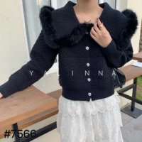 Cardigan Feminino Sale Women s Sweater Big Lapel Rabbit Fur Trim Single - Breasted Knitted Cardigan 2020 Winter New Women