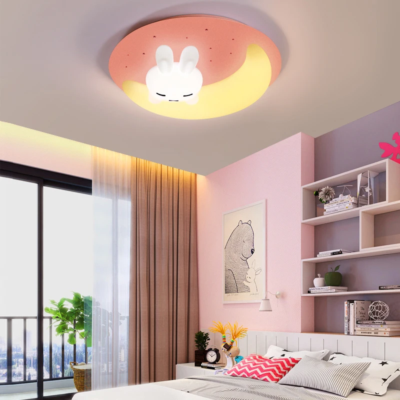 

Rabbit Moon kids lamp pink cute led lights for bedroom abajur infantil Starry Cartoons round ceiling decoration starry chambre