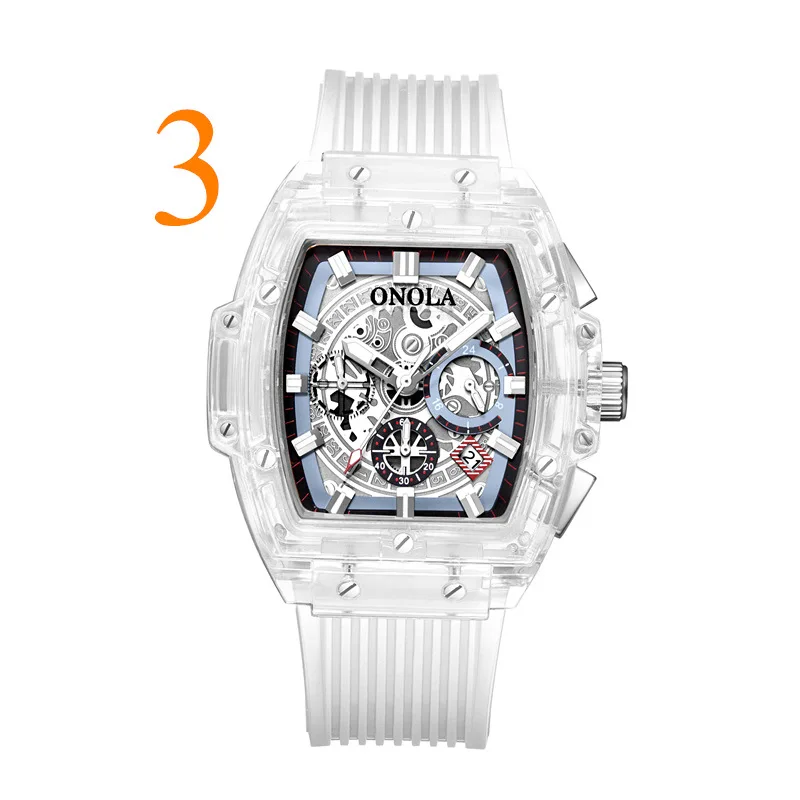 Мужские часы ONOLA Брендовые мужские модные наручные часы Кварцевые водонепроницаемые прозрачные мужские многофункциональные часы - Цвет: square white