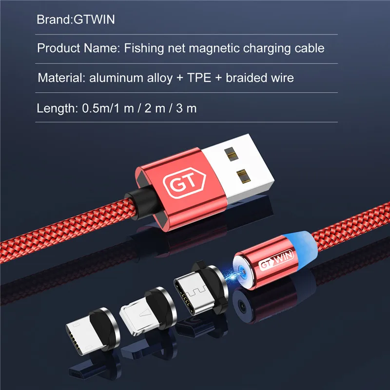 GTWIN 3M Магнитный кабель Micro USB Type C Кабель для быстрой зарядки Магнитное зарядное