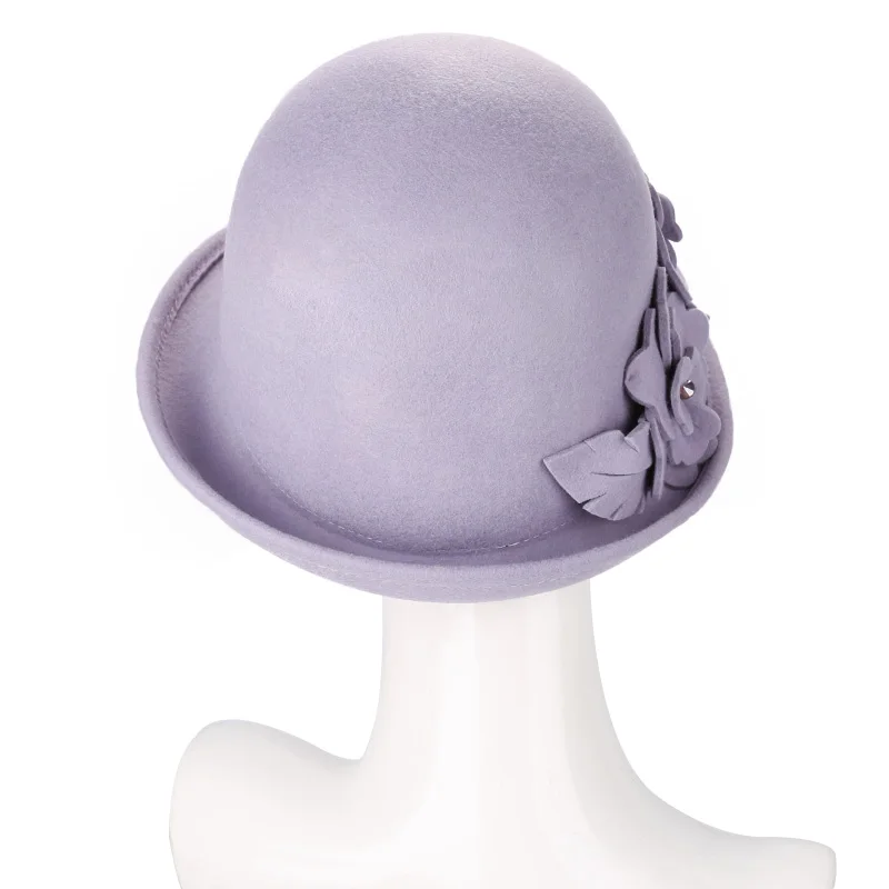 Sedancasesa Wool From Australian Felt Hat for Girls Child Bucket Hats With Flower Decoration Fedoras for Children 52cm