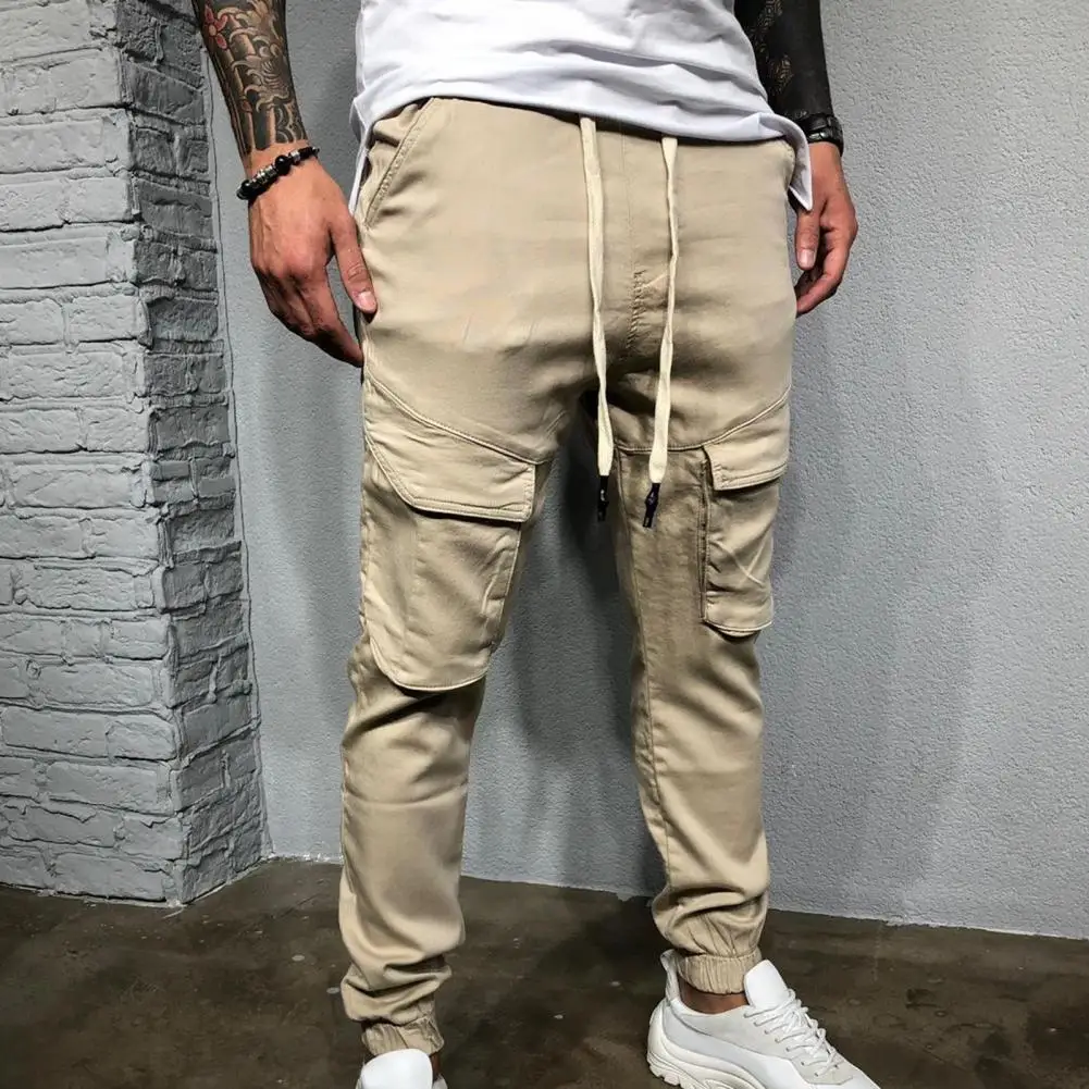 

Unique Design Ribbed Elastic Cuffs Pure Color Sports Casual Trousers for Outdoor Sports
