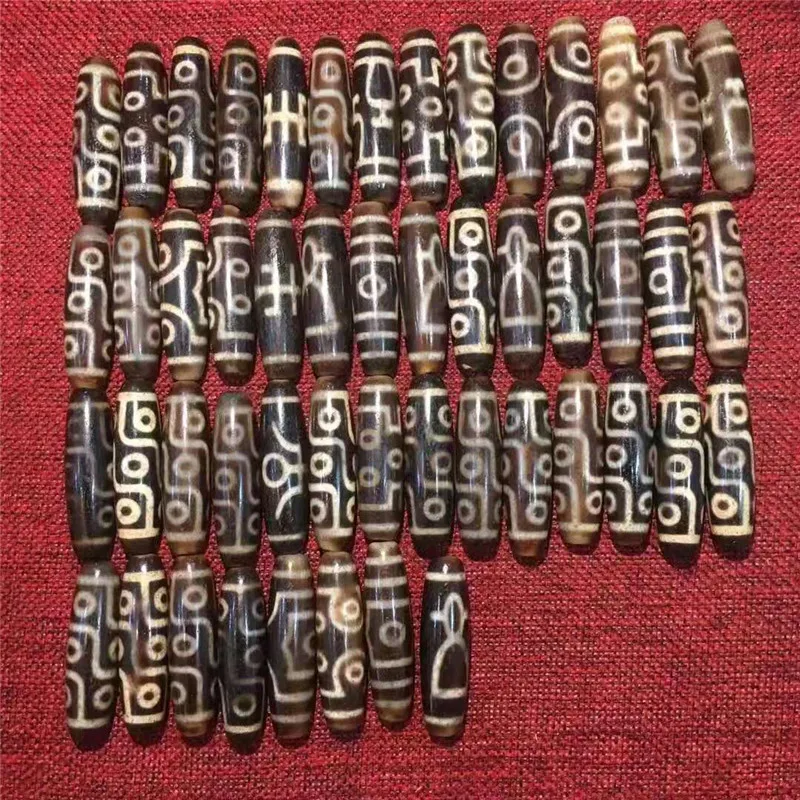 

50pcs/set AAA Dzi Loose Beads 12x44mm Different Patterns Dzi wholesale Tibetan Heaven bead For Jewelry and Collection