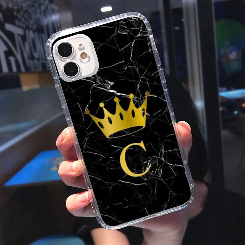 

Letter Black Marble Gold crown Phone Case Transparent soft For iphone 5 5s 5c se 6 6s 7 8 11 12 plus mini x xs xr pro max