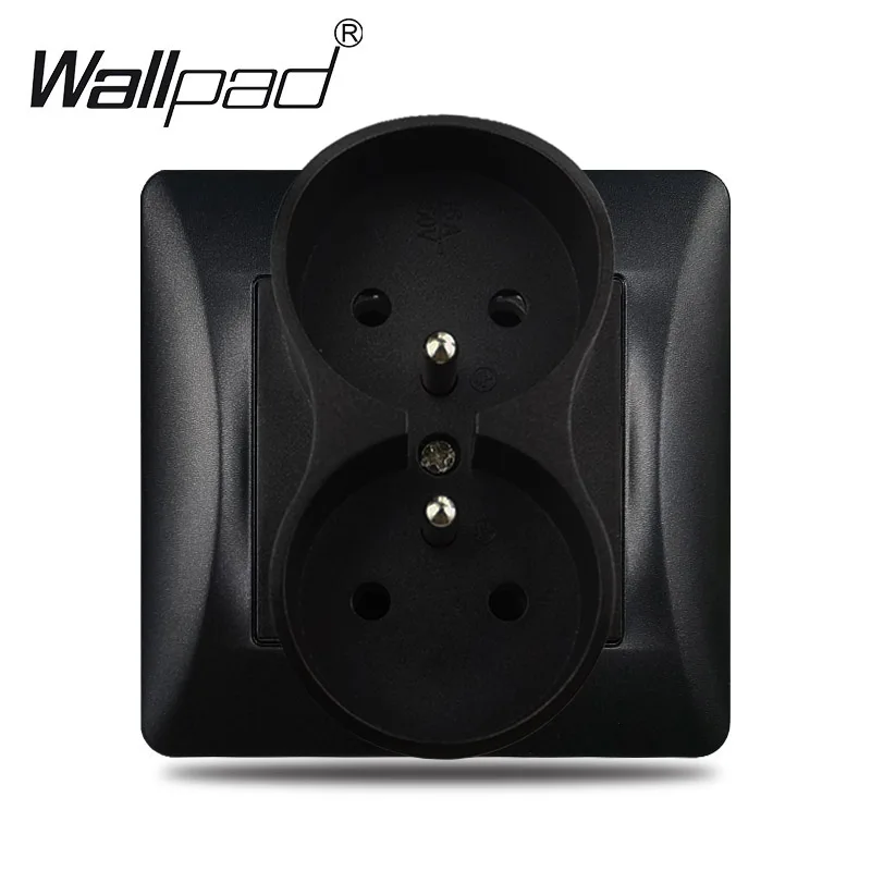 

86*86mm Black PC Frame with 2 French Wall Socket AC Wallpad EU Standard 220v Electrical Power Outlet with Round Back