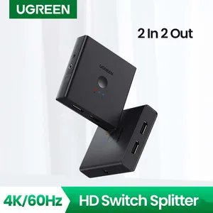ugreen 2 in 2 out hdmi splitter for xiaomi mi box xbox 4k60hz hdmi switch 2 in 4 out with ir controller adapter for pc laptop free global shipping