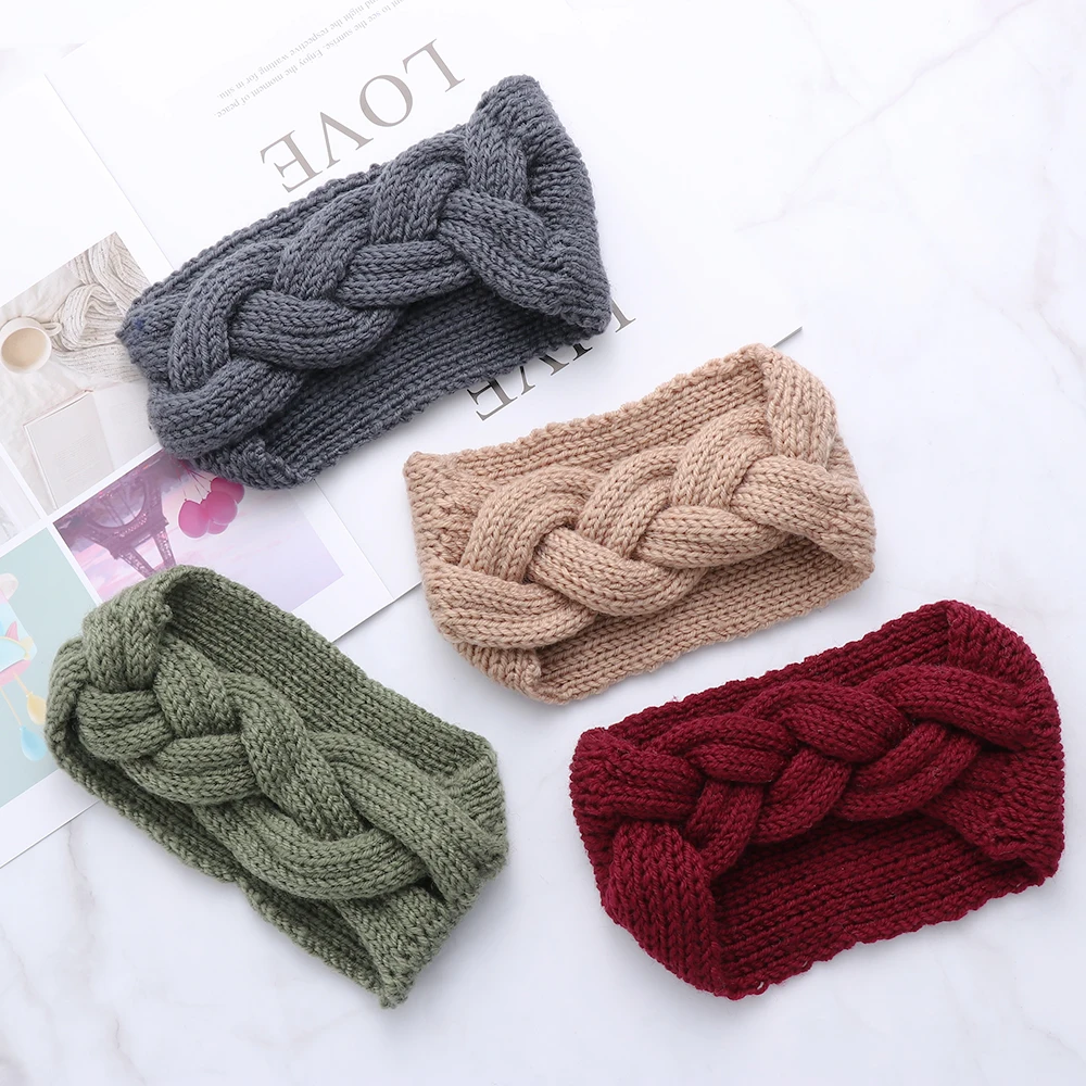 Зимняя популярная плетеная кабельная повязка на голову для женщин вязаная