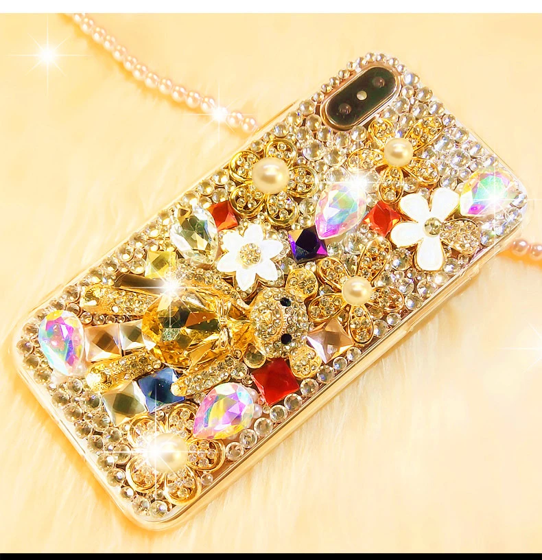 

For OPPO F5 F9 F11 A3 A3S A5 A7 A9 A57 A39 A59 F1S R9S R11S Plus R17 Pro Diamond Bear Rhinestones Case