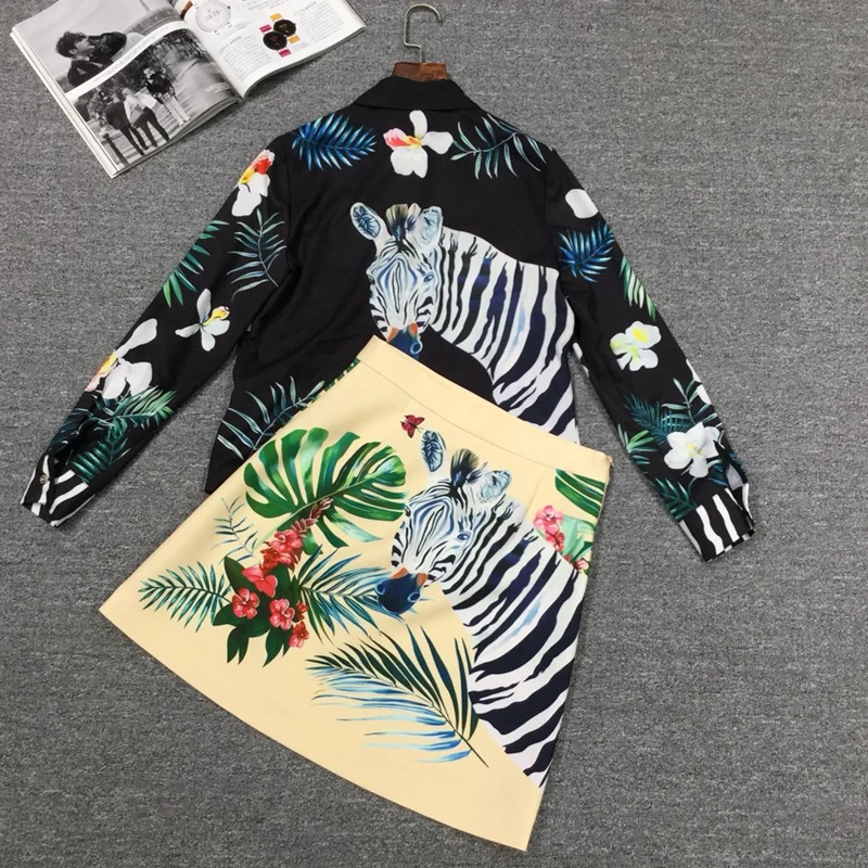Red Roosarosee Designer Women 2 Piece Set Spring Summer Animal Print Sequins Long Sleeve Blouse Top+ Skirt Fashion Lady Suit