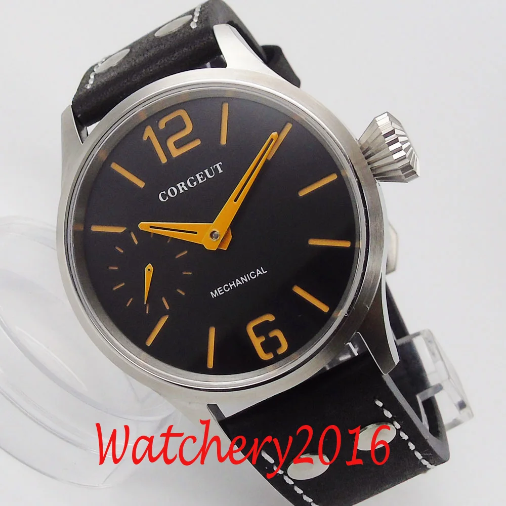 Corgeut 44 мм чехол из нержавеющей стали с ручным заводом 6497 механизм черный