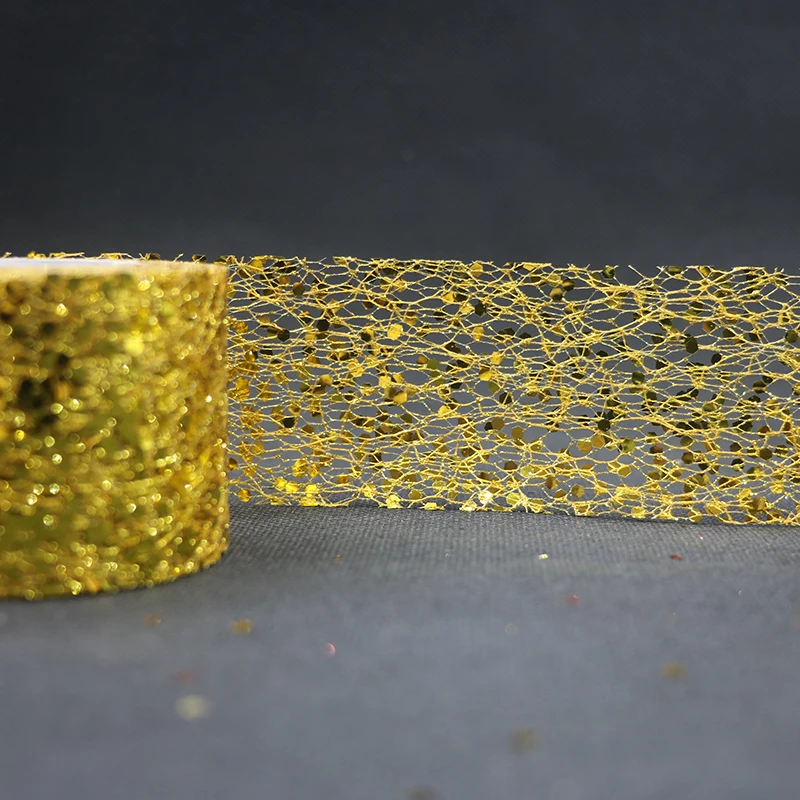 Блестящие тюлевые рулоны с блестками 5 см золотые лазерные органза