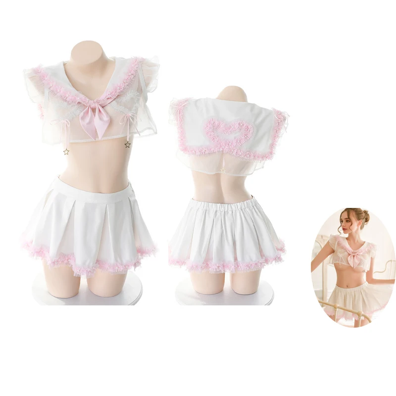 

Kwaii Love Type Transparent Underwear Students Sleepwear Set Japanese Sexy Lolita Schoolgirl Lingerie Intimates Sailor Uniform