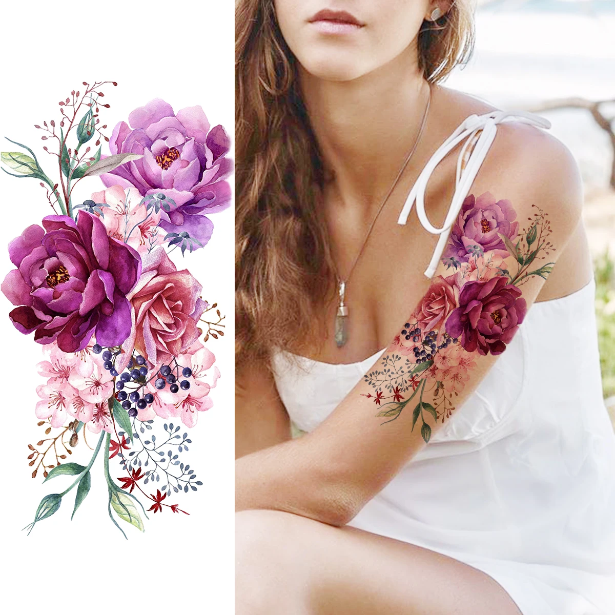 Временные татуировки для женщин акварельные пионы цветы колибри Бабочка Далия