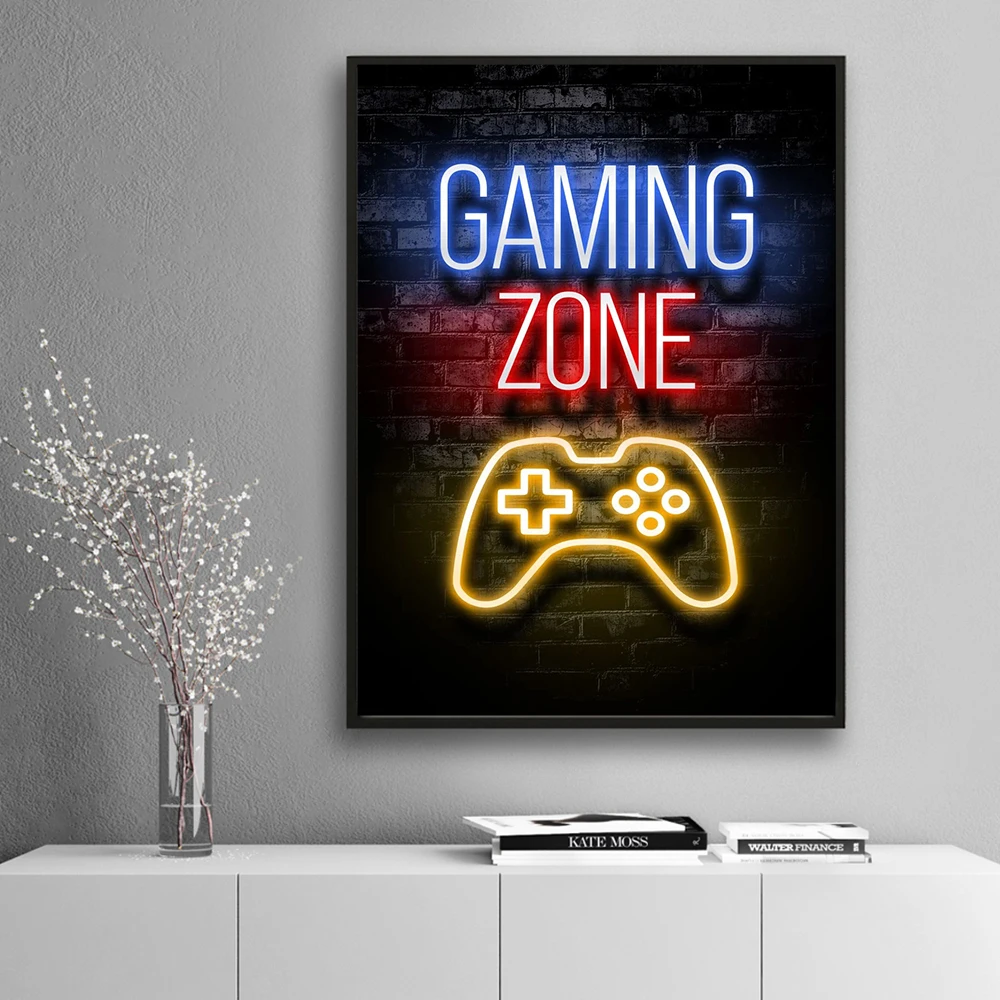 Неоновый геймпад иллюстрация плеер цитата печать плакатов настенная