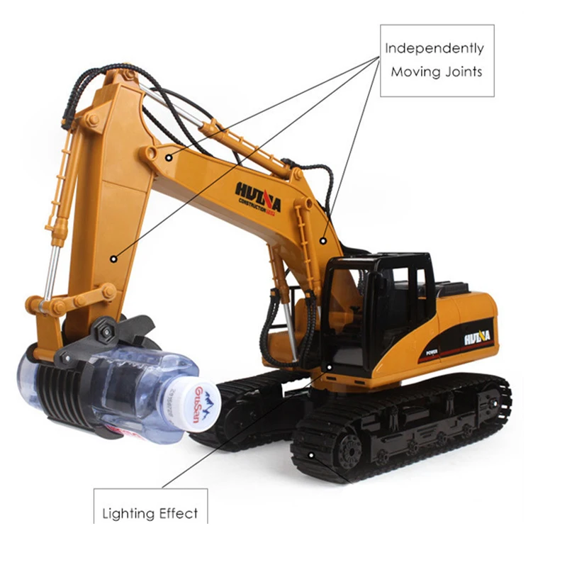 Jual 2.4G RC Excavator 680 ° Meja Rotasi Logam RC Mainan Mobil Dengan Cahaya Dan Suara Excavator Meraih Mesin Mobil Mainan Untuk Anak