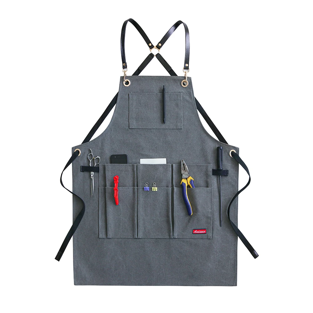 

2021 New Woodworking Aprons Heavy Duty Waxed Canvas Work Apron with Pockets Carpenter Blacksmith Shop Apron for Men Gift