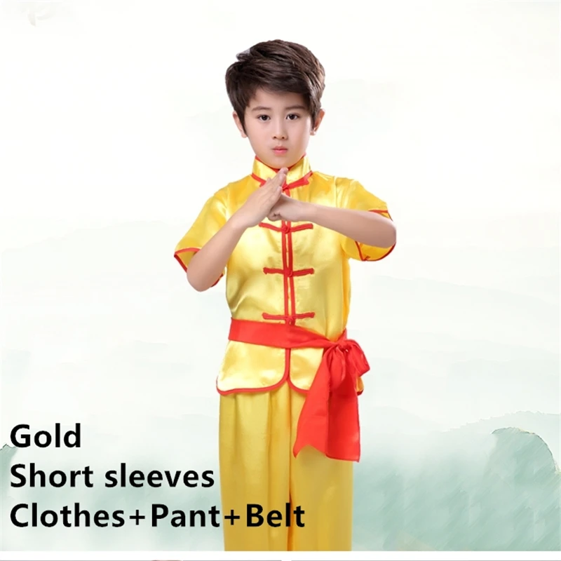 Yellow short Детская Китайская одежда для кунг-фу, традиционная форма ушу Тай Чи для мальчиков и девочек, китайская культура, костюм Тан, костюмы для выступлений - Цвет: Yellow short