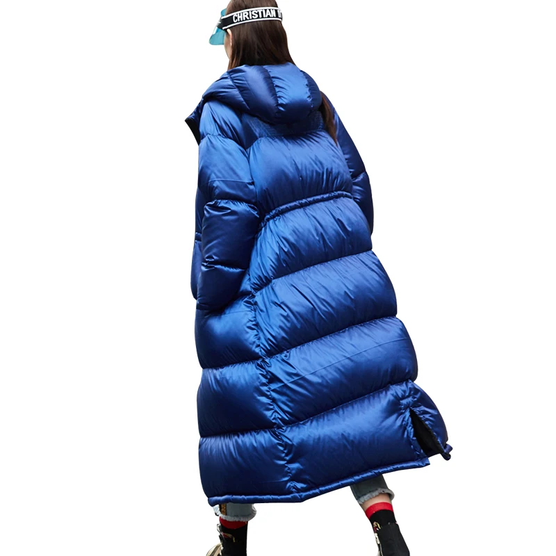 Женская длинная куртка на белом утином пуху теплая Модная парка Толстая