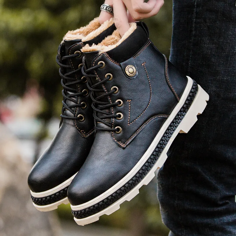 Новые мужские ботинки Теплые Ботинки martin на меху зимняя обувь Ботильоны зимние