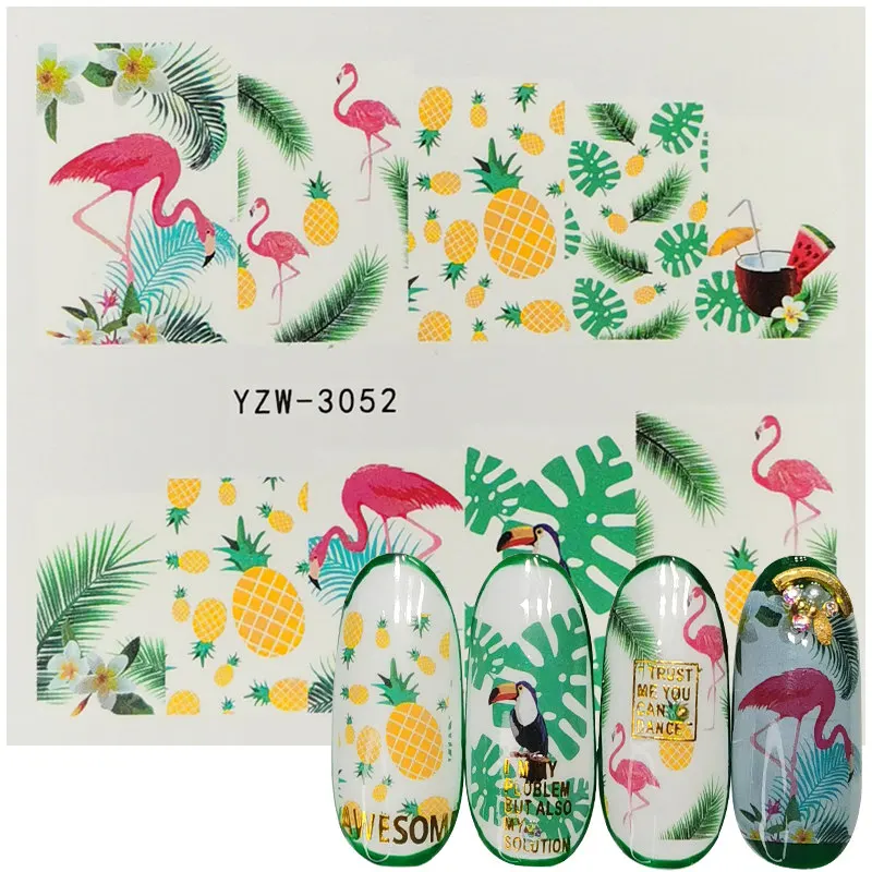 1 Sheet Floral Slider Water Stickers Decal For Nail Art Transfer Tattoo Flamingo Leaf Gel Manicure Adhesive Decor Tip | Красота и