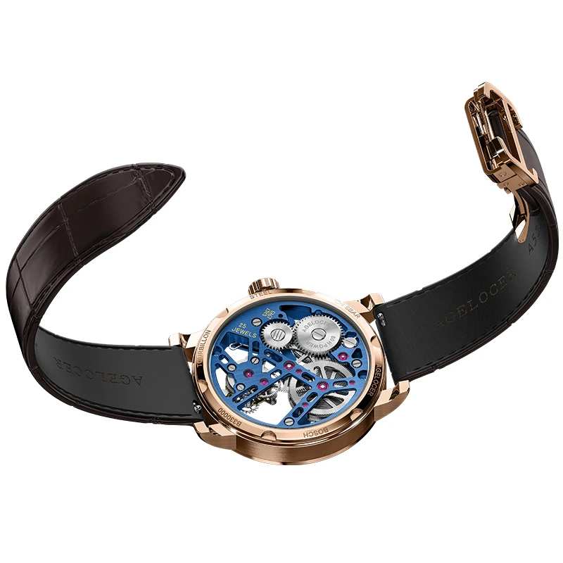 AGELOCER швейцарские Tourbillon часы для мужчин сапфировый синий Скелет циферблат лучший бренд класса люкс механические ручной ветер для мужчин s Tourbillon часы