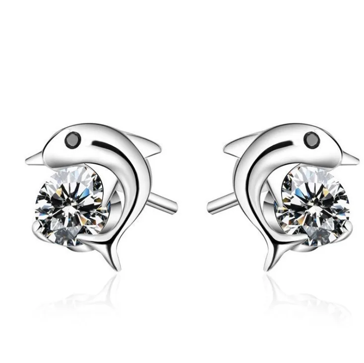 

Exquisite Cute Romantic Dolphin Stud Earrings Trendy Shining Round Cut AAA Zircon Anti Allergy Earring for Women Wedding Jewelry