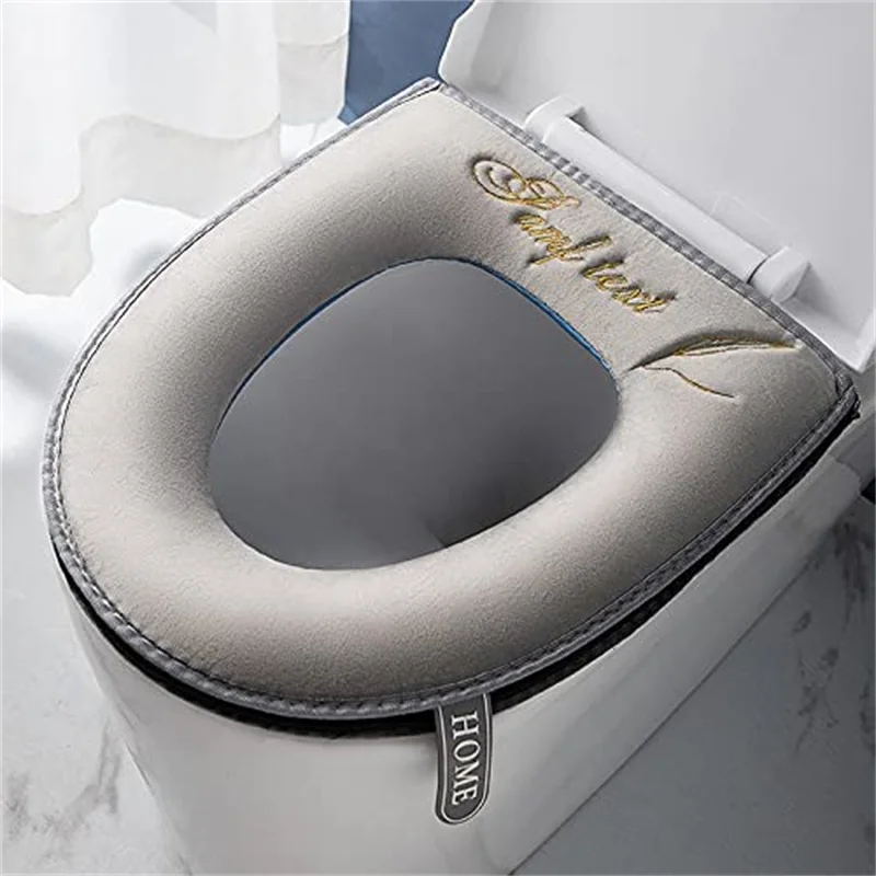 

Universal Toilet Seat Cover Winter Warm Soft WC Mat Bathroom Washable Removable Zipper With Flip LidHandle Waterproof Household