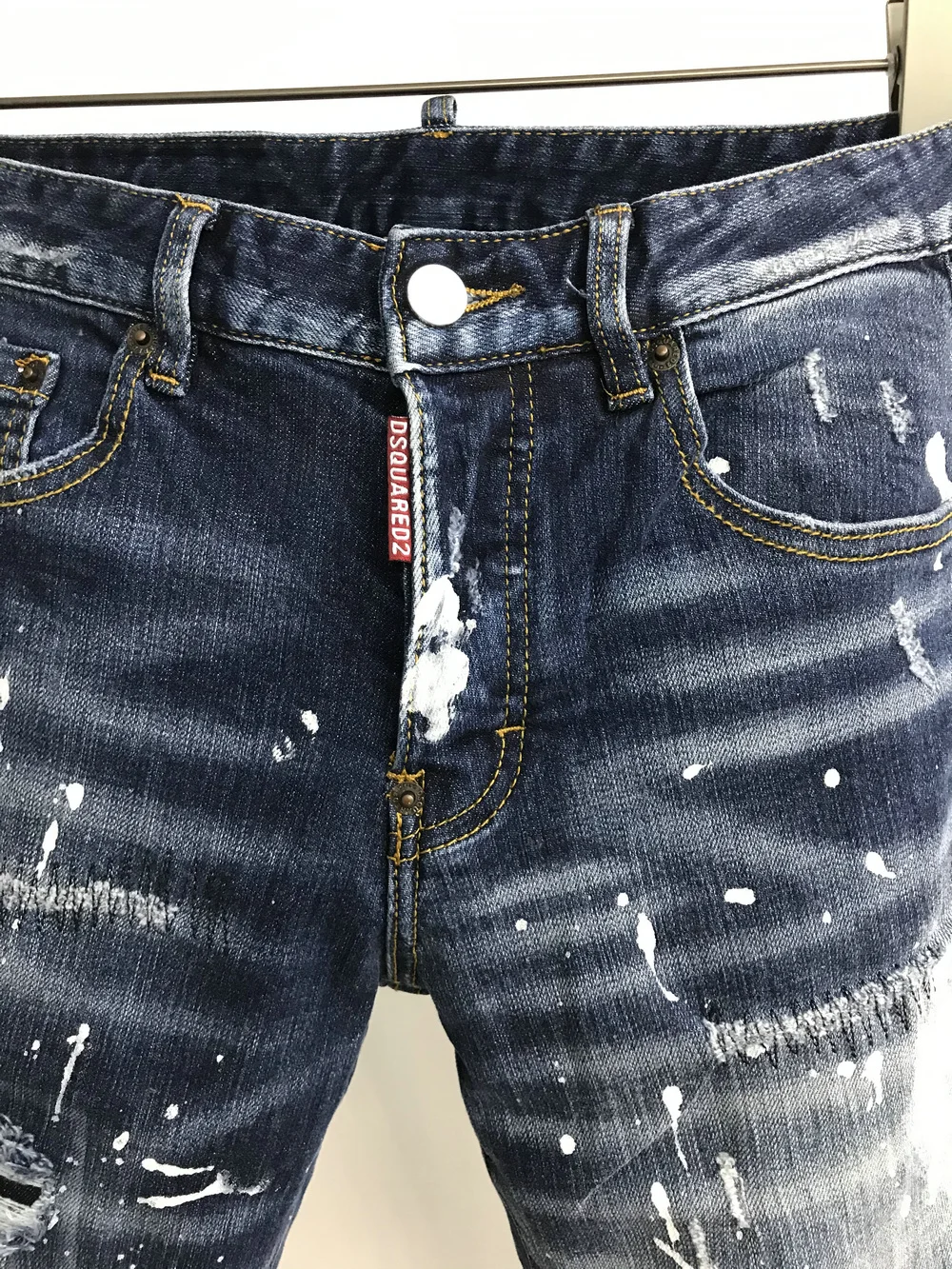 New DSQUARED2 Men's/Women's Ripped Jeans, Fashion Washed Frayed Patch, Paint Made Old Stretch Pants