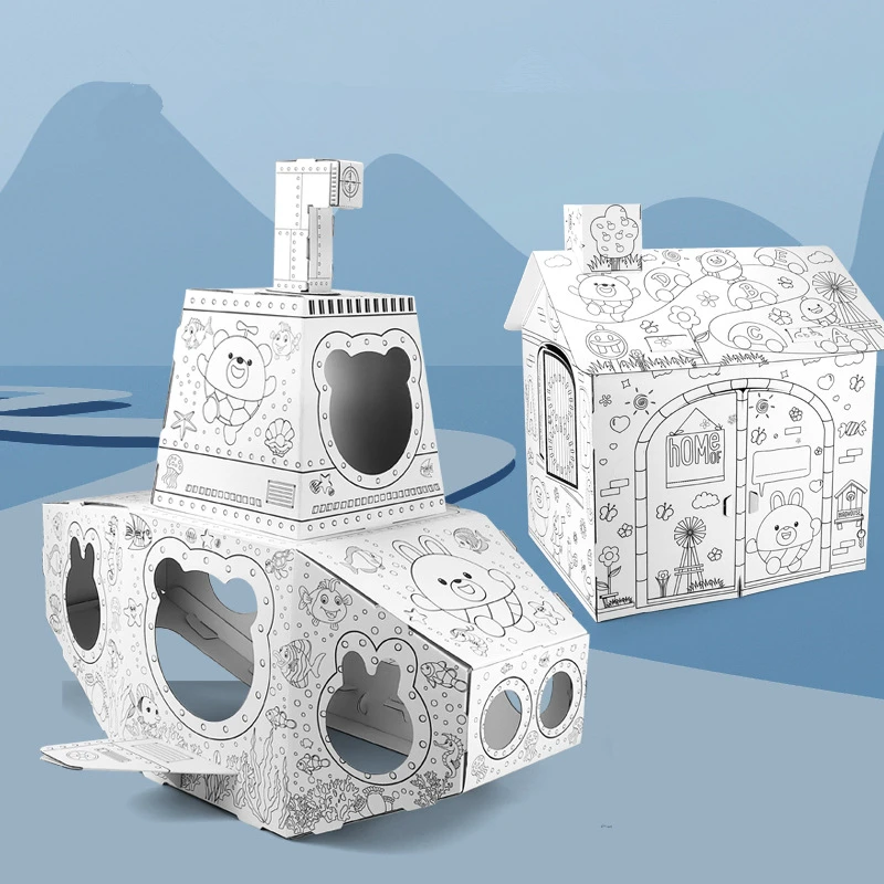 Детский дом для рисования граффити в сборке DIY 3D бумажный с 6 цветными ручками