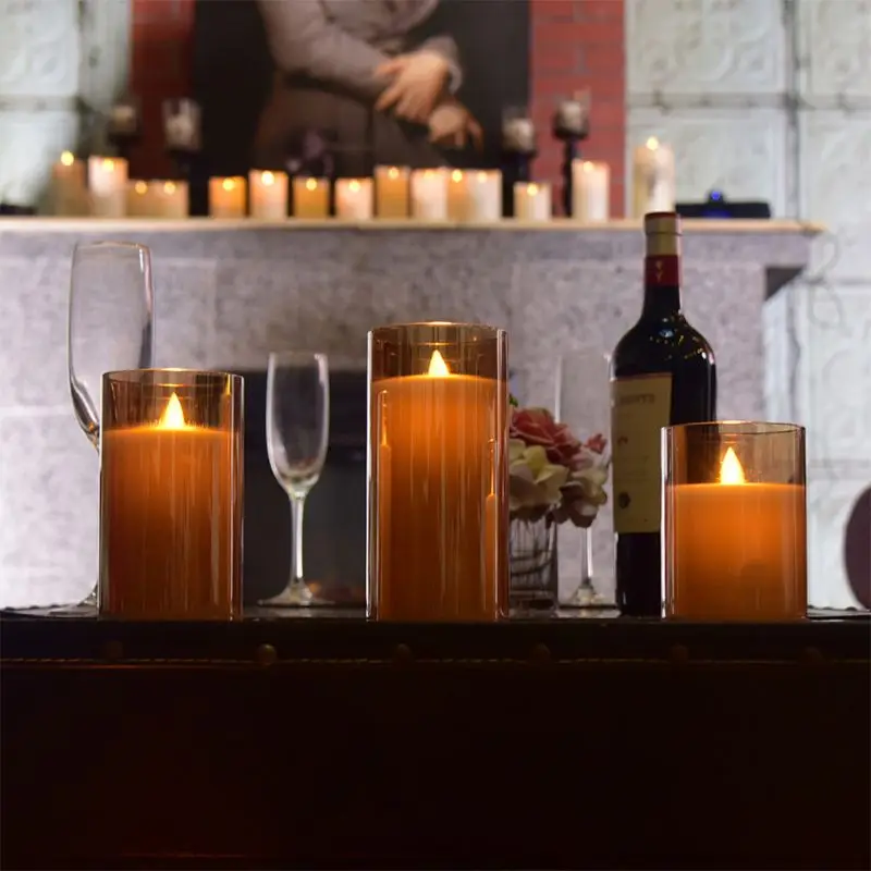 Беспламенные Мерцающие светодиодные свечи настоящий восковой фитиль движущееся