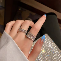 2021 new gothic luxury green crystal golden rhombic openings ring for woman korea fashion jewelry wedding party girls sexy ring