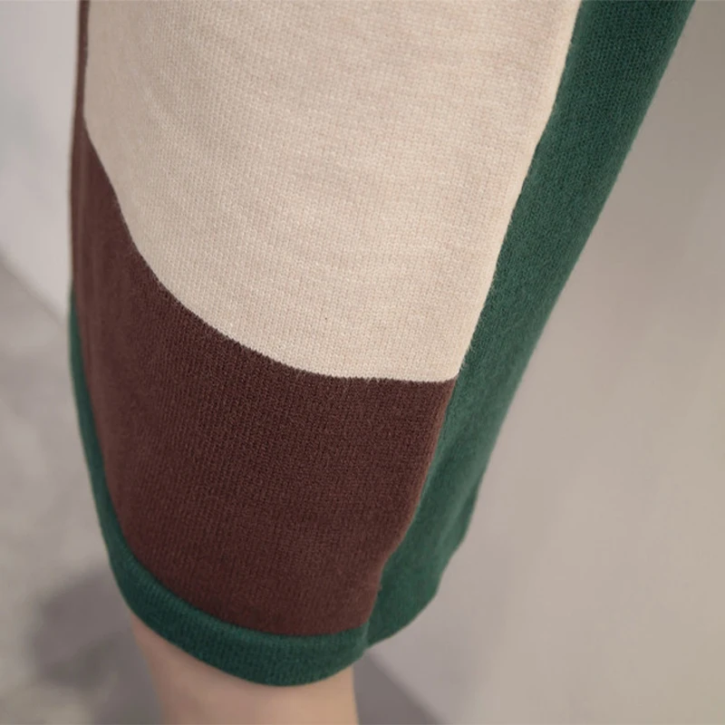 

2020 Spring Autumn Women Long Section Long-Sleeved Loose Large Size Sweater knitted Fashion Splice Pullover Dress D07612R