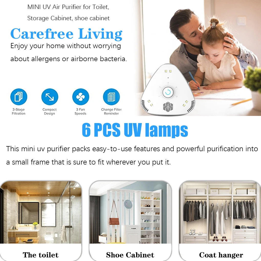 Мини очиститель воздуха перезаряжаемая машина для УФ очистки лампы удаление