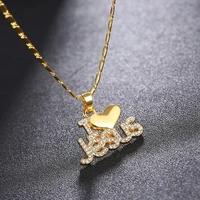 letter i love jesus shape pendant necklace womens necklace religious accessories crystal inlaid necklace accessories jewelry