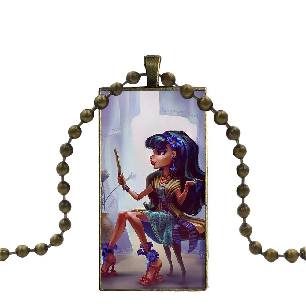 EJ glaze Monster High Cleo De Nile Бронзовое стекло кабошон с прямоугольной подвеской ожерелье