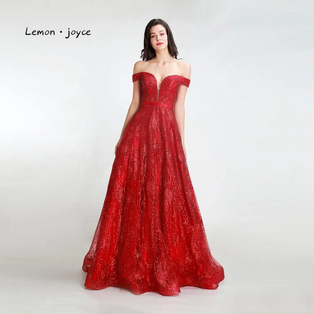 Женское вечернее платье с открытыми плечами Lemon joyce Красные Простые Вечерние